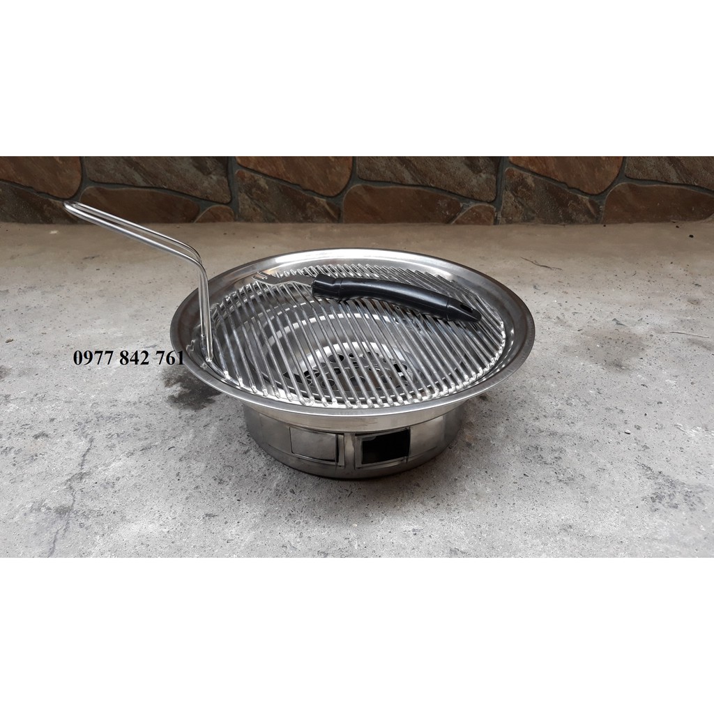 Bếp nướng thịt bằng than hoa đặt âm bàn kèm vỉ inox ngang