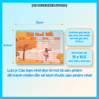 Thời khóa biểu size A6 (Decal dán được) họa tiết dễ thương