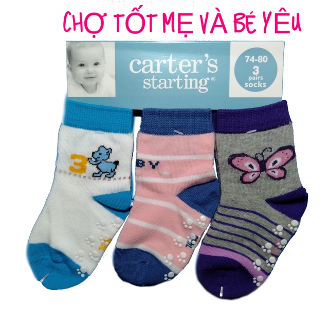 [CỔ CAO] SET 3 TẤT,VỚ CHÂN CARTER CHO BÉ CÓ CHỐNG TRƯỢT (7-20kg)