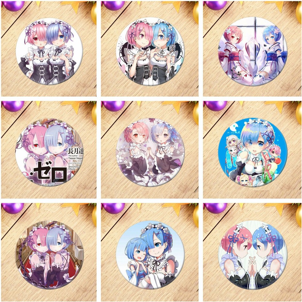 Huy hiệu in hình RE: ZERO BẮT ĐẦU LẠI Ở THẾ GIỚI KHÁC Rem Ram phụ kiện cài áo túi anime chibi dễ thương m02
