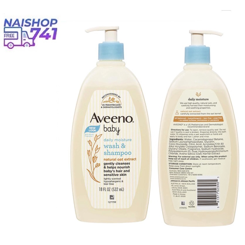 Sữa tắm gội yến mạch Aveeno Baby Wash & Shampoo 532ml