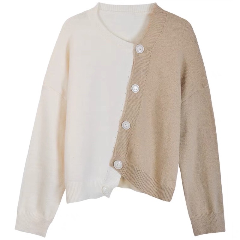 Áo cardigan lệch vạt hai màu