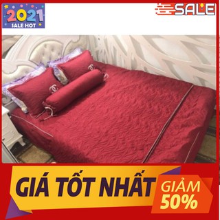 Bộ Chăn Ga Gối Phủ Trần Bông 5 món satin màu đỏ mận