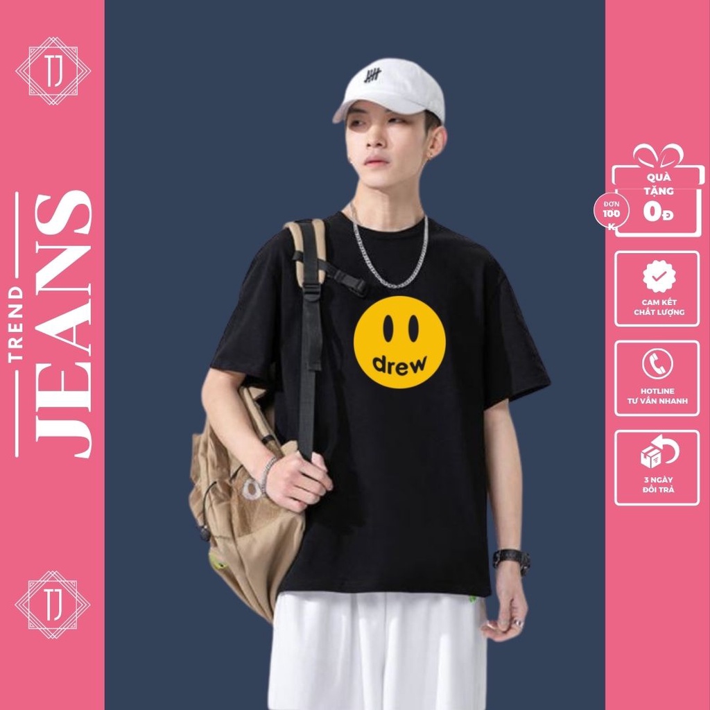 Áo thun nam nữ in hình mặt cười Drew, áo phông unisex tay lỡ 2022
