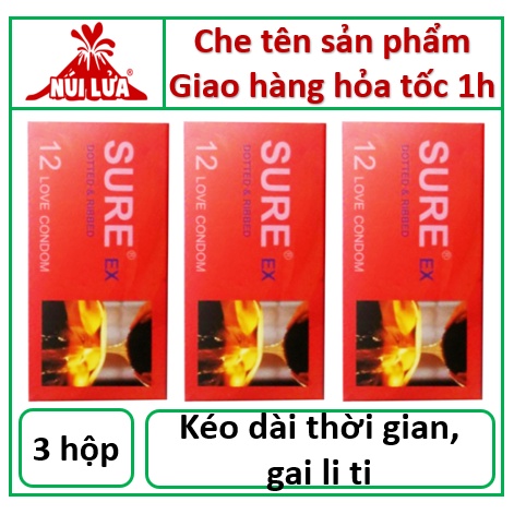 [COMBO] 3 hộp Bao cao su SURE đỏ chống xuất tinh sớm, Gai li ti - Hộp 36 cái