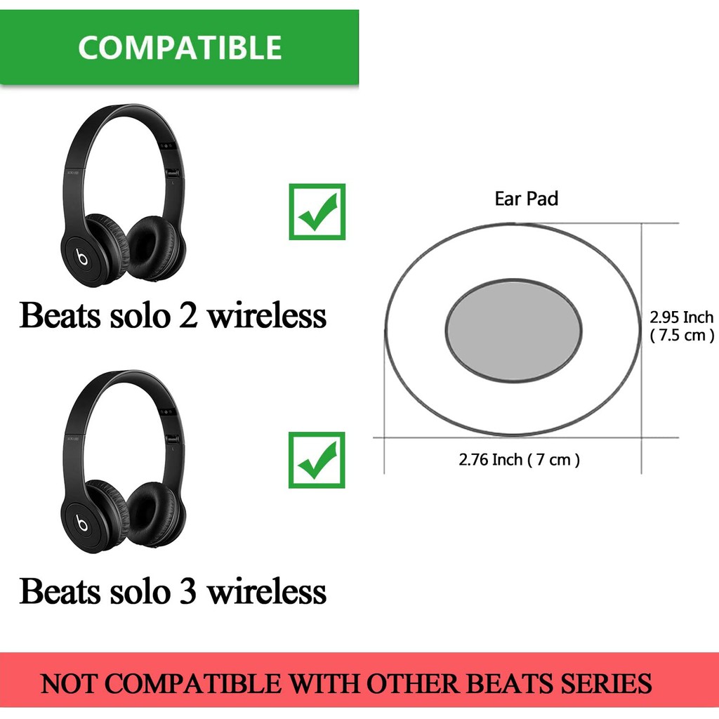 Solo 2/3 Wireless Earpads - Replacement Protein Leather &amp; Memory Foam Ear Cushion Cover for Beats Solo2/3 Wireless On Ear by Dr. Dre Headphones ONLY (NOT FIT Solo 2 Wired)
