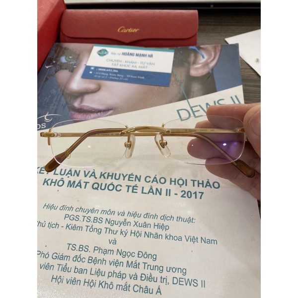 Gọng kính khoan không viền Titanium mạ vàng 18k Cartier