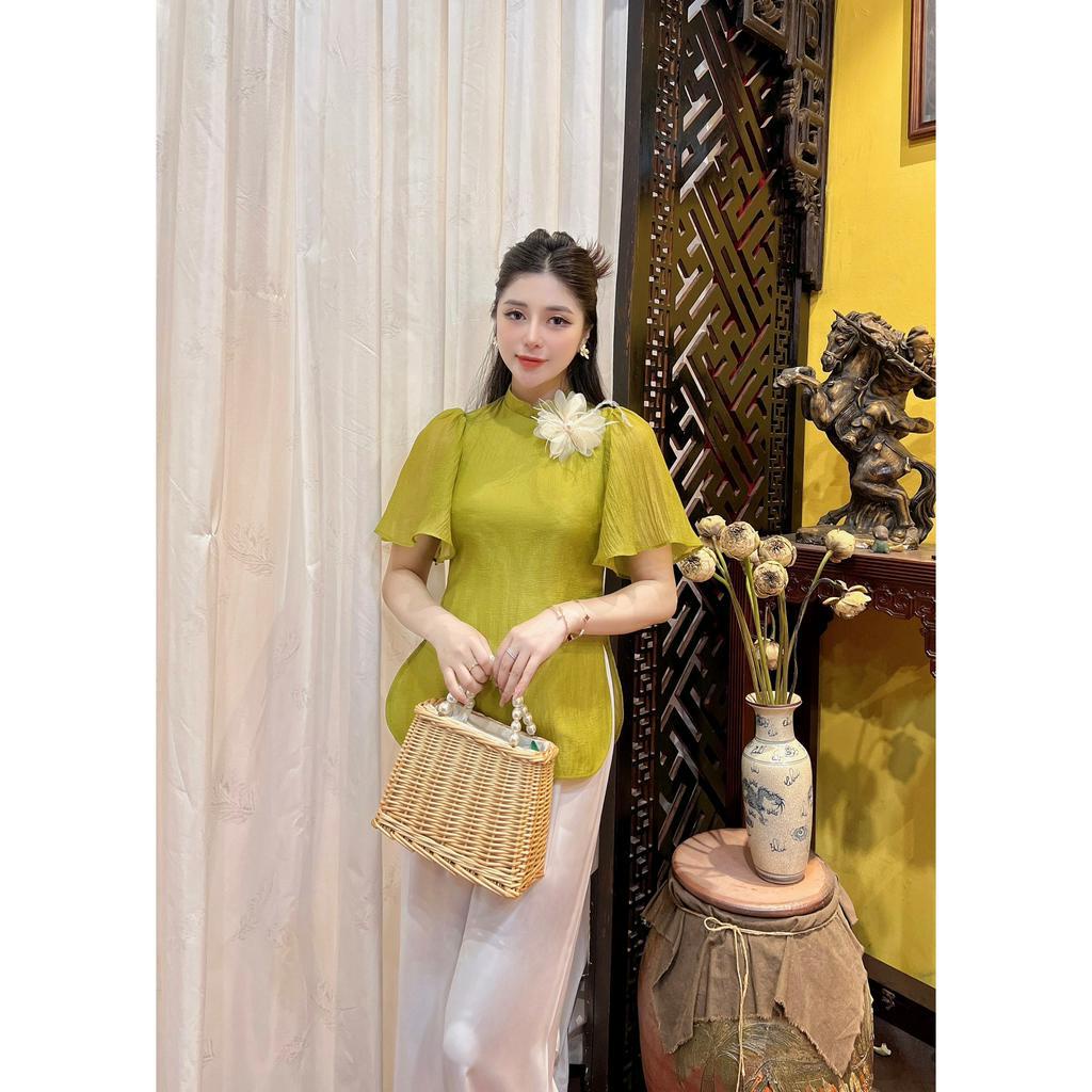 Quần áo đi chùa cổ 3 phân thêu hoa tay cánh tiên Bộ lam đi chùa nữ lụa voan 2 lớp Pháp phục đi lễ cách tân, sang trọng