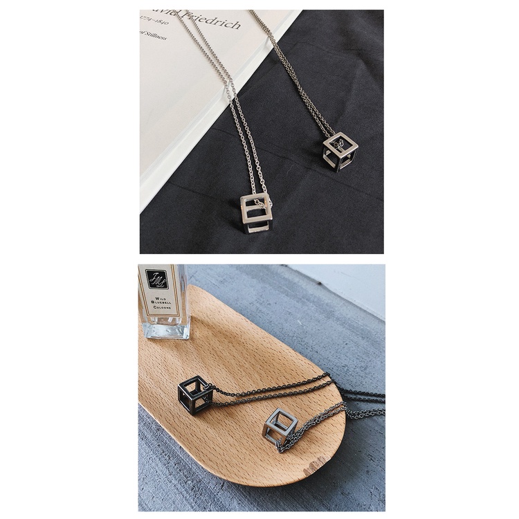 Dây Chuyền Cube Lập Phương Rỗng Merin Accessories Màu Bạc - Mặt Vòng Cổ Cube Chain Đơn Giản Titan Không Gỉ - Cube Chain