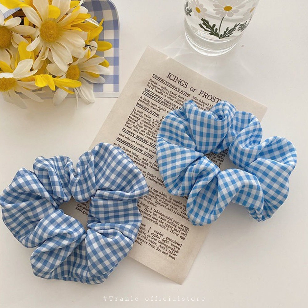Buộc tóc scrunchies nhiều mẫu màu xanh dương