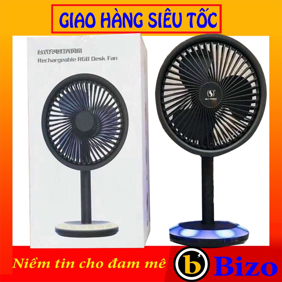 Quạt Tích Điện Để Bàn FS-01, Có 3 Chế Độ Gió Tích Hợp Pin Sạc 4.000 MAH đèn led đổi màu quay 180 độ