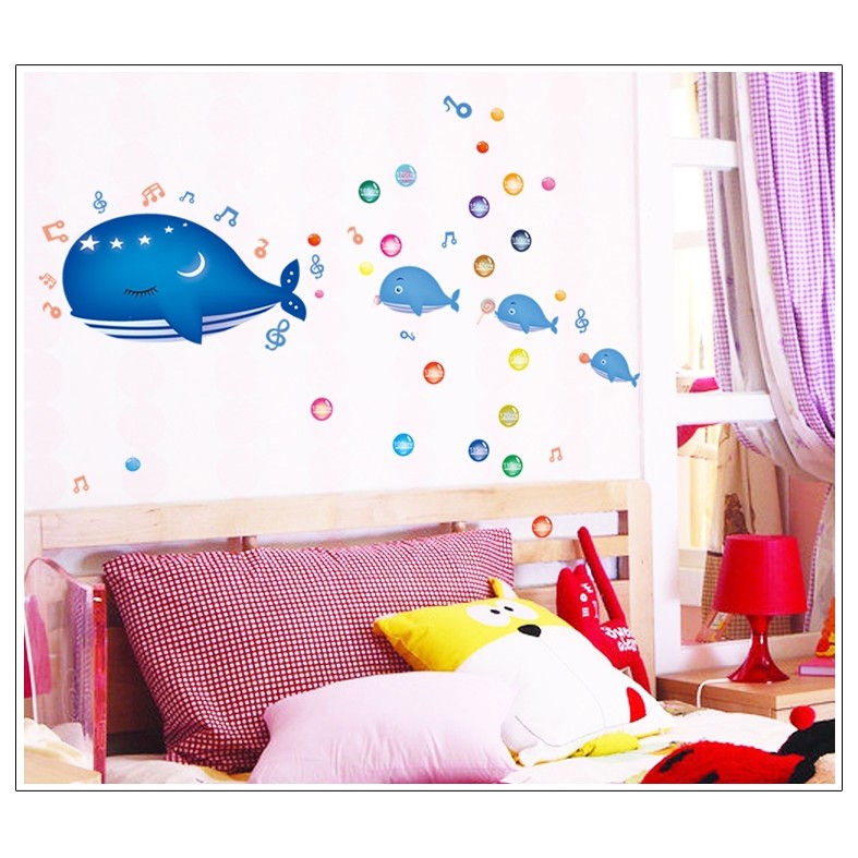 Decal dán tường cá voi xanh BinBin EB102 108 x 134 cm