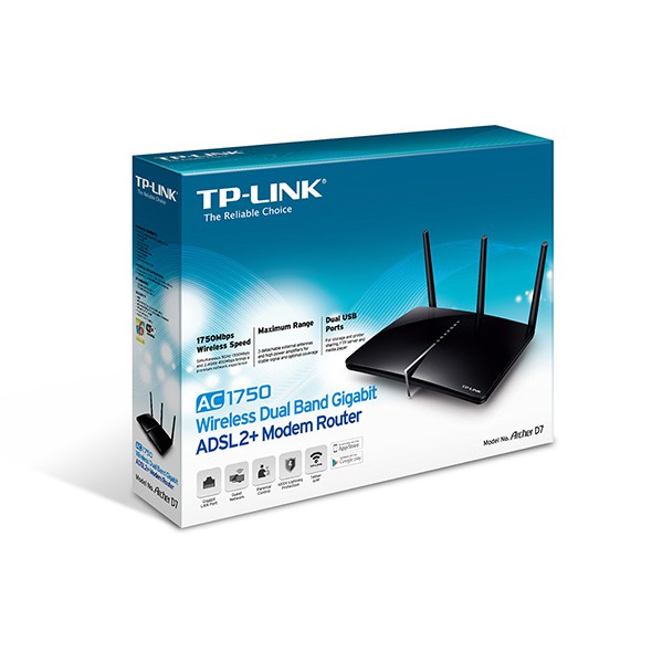 Router modem ADSL2+ cổng Gigabit băng tần kép không dây AC1750 Archer D7