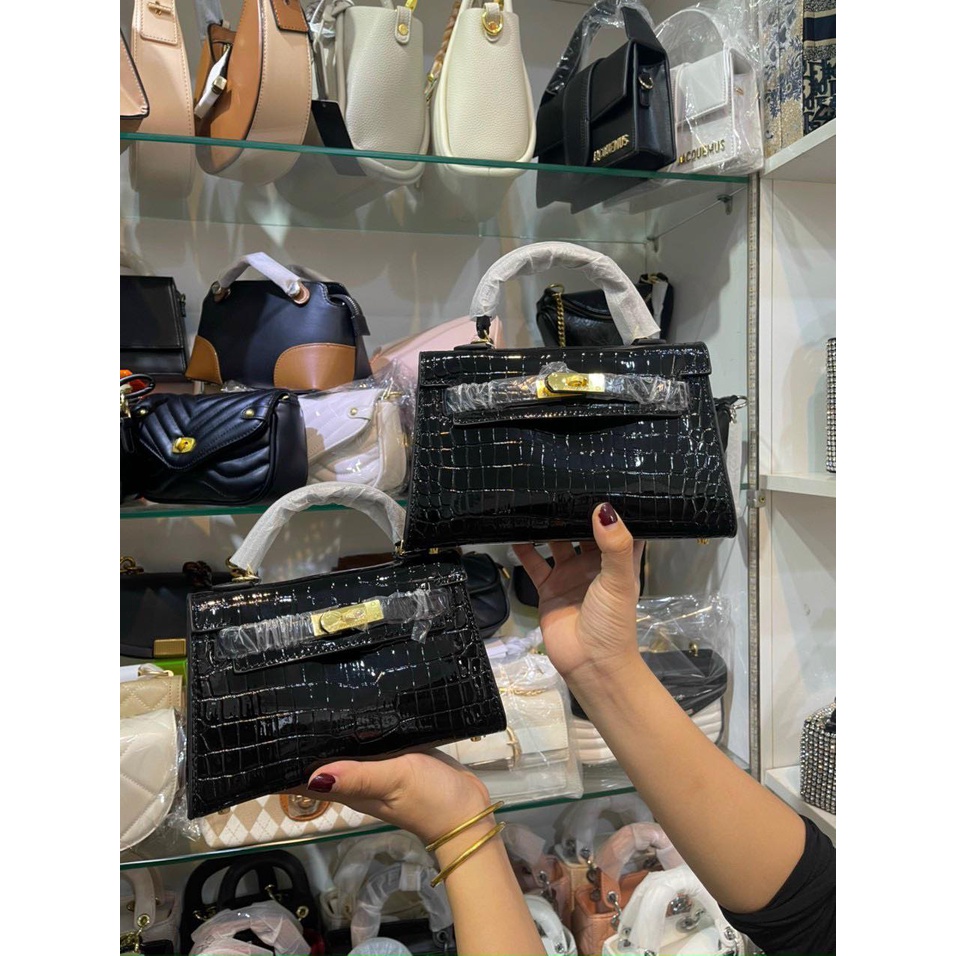 Túi Xách HM kelly Bản DA Rắn Bóng sz19,22cm Hàng Cao Cấp-Tặng Khăn Lụa