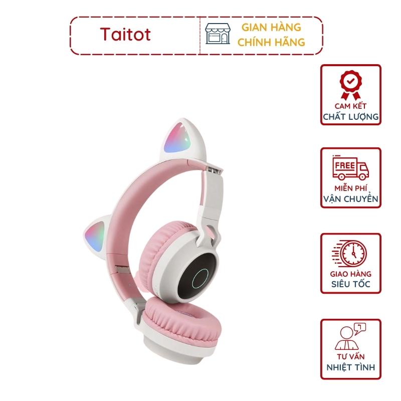 Tai nghe không dây bluetooth chụp tai hình mèo dễ thương có mic âm thanh hay pin bền - Taitot
