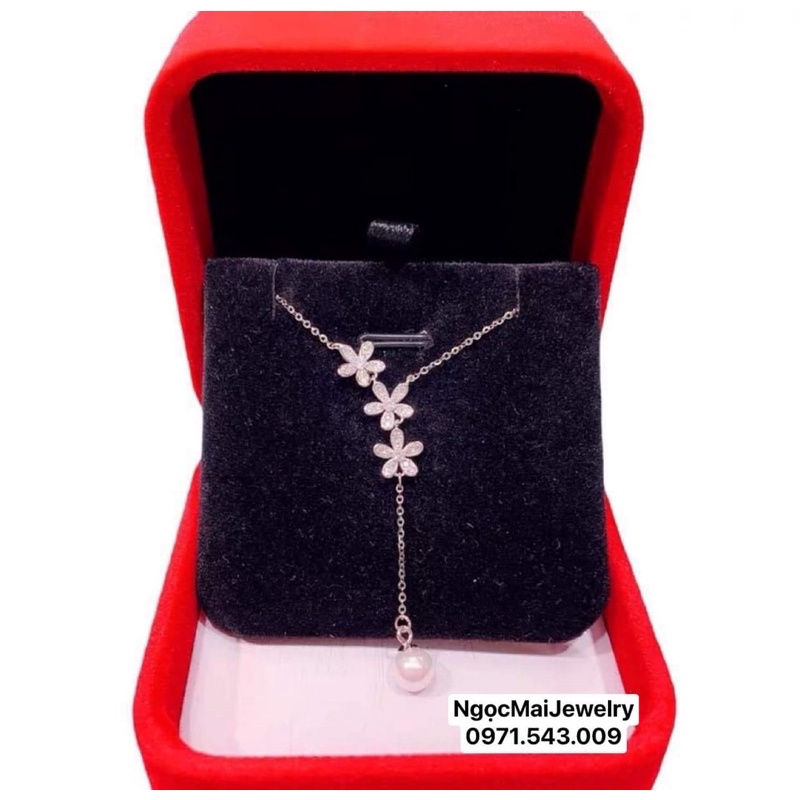 Dây chuyền nữ bạc ta Ngọc Mai Jewelry 3 bông hoa dáng thả mix trai xinh xắn