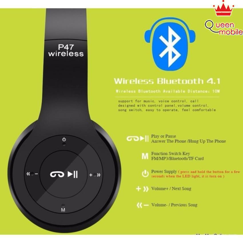 Tai Nghe Bluetooth P47, Có Cắm Thẻ Nhớ Nghe Nhạc Trực Tiếp Âm Thanh Stereo Super Bass Siêu Chất