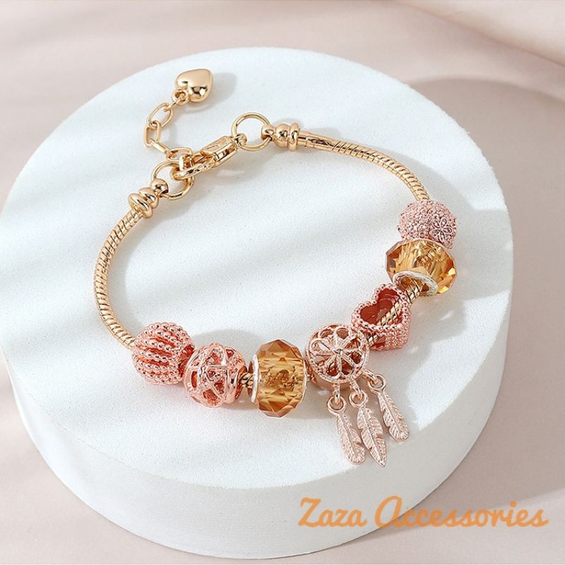 Lắc tay charm nữ - Vòng tay nữ charm mạ vàng hồng đá pha lê Dream Catch nữ tính, thanh lịch Zaza Accessories