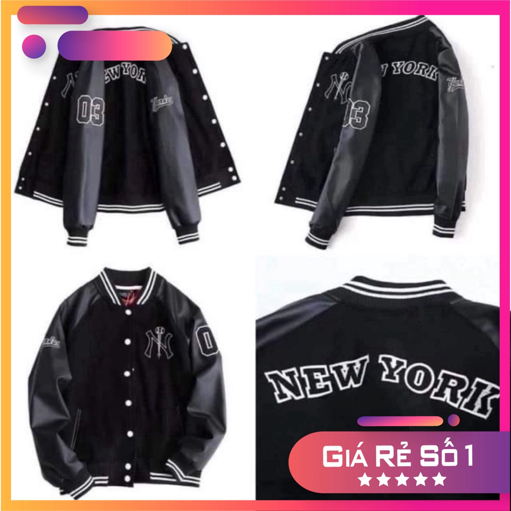 Áo Khoác Bomber Nam Nữ Phối Tay Da - Áo Bomber Bóng Chày NY Chất Đẹp Có Ảnh Thật Rẻ Nhất Shopeee