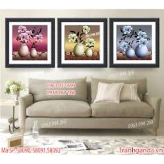 Tranh đính đá bình hoa ba bức độc đẹp 150x50cm