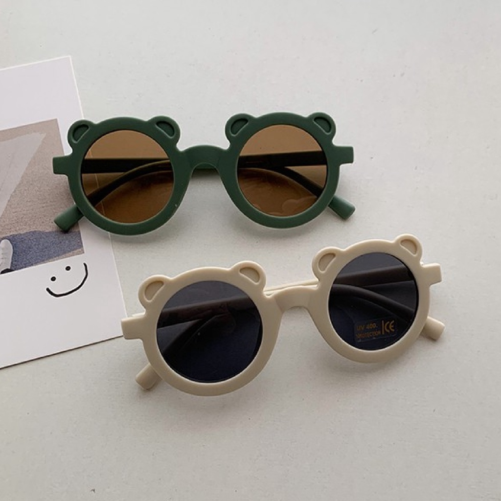 Kính Mát Gọng Tròn Chống Tia Uv Thiết Kế Tai Gấu Xinh Xắn Cho Bé Trai Bé Gái