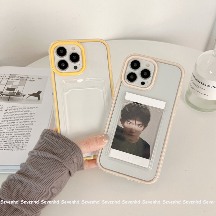 Ốp Điện Thoại Dẻo Trong Suốt Màu Trơn Kèm Ngăn Đựng Thẻ 3 Trong 1 Cho iPhone 13 12 11 Pro Max X XR Xs Max 8 7 Plus SE 2020