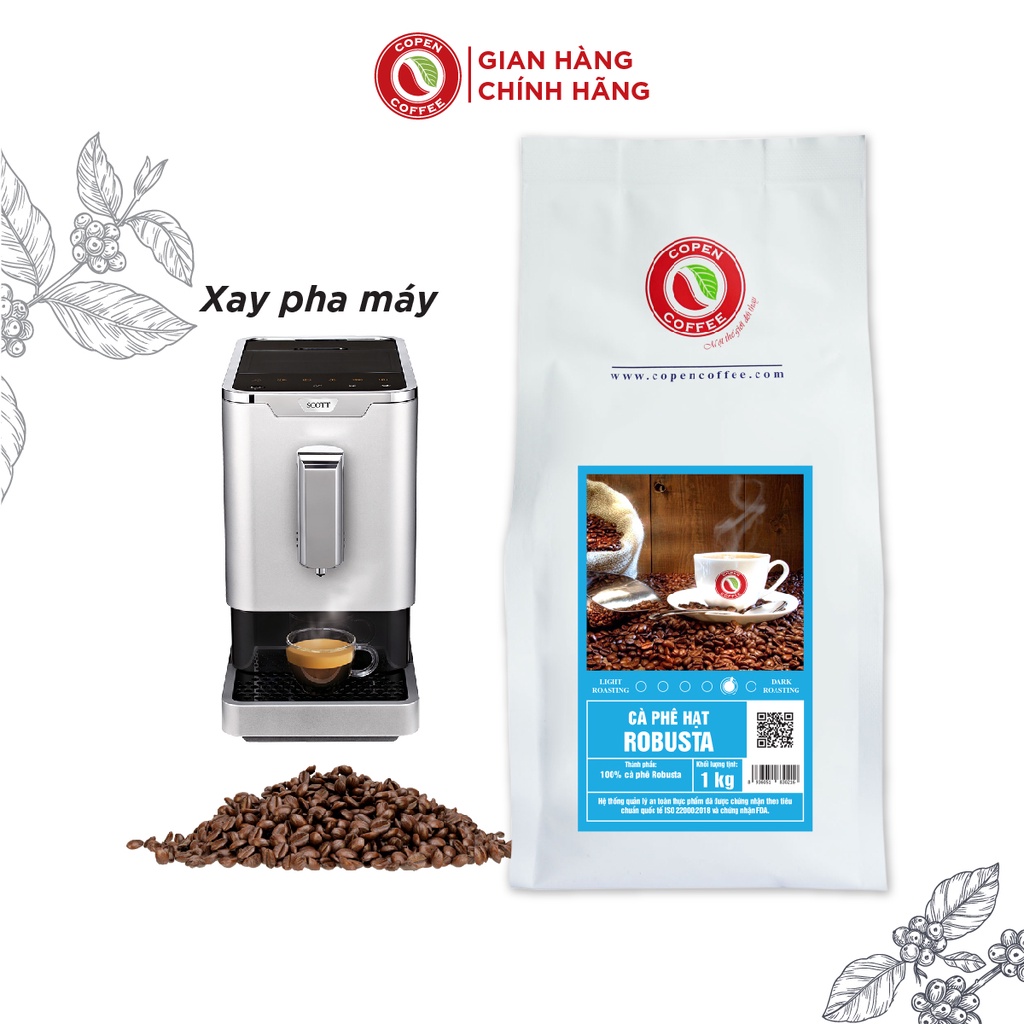 Cà phê hạt Robusta rang mộc nguyênc chất - Copen Coffee - Vị Đậm đà, Hậu Vị Sâu - Gói 1KG