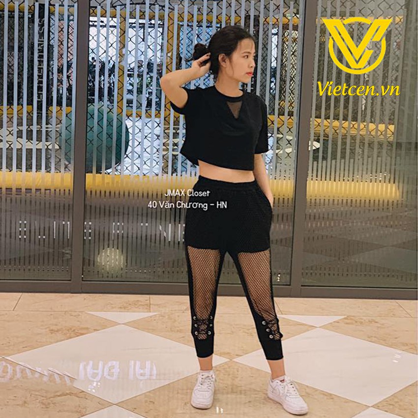 Quần jogger phối lưới buộc dây < Siêu Hot 2019 >