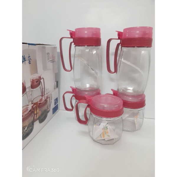 Bộ đựng gia vị 5 món nắp hồng