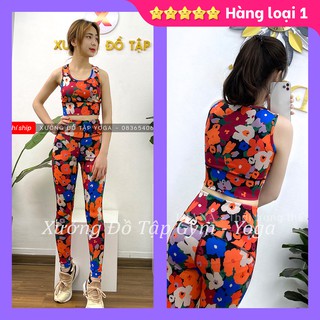 🌸🌸 Ảnh thật 100% 🌸🌸 - SET ĐỒ TẬP NỮ- Yoga, Gym, Aerobic - Bộ tập gym nữ họa tiết lưng kín🌸🌸