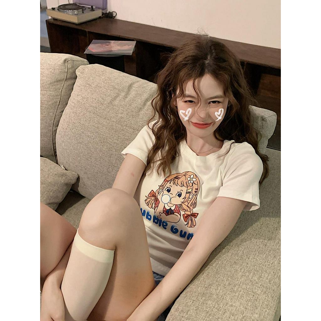 Áo Thun Cotton Ngắn Tay In Chữ Hoạt Hình Thời Trang Cá Tính 62492