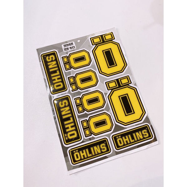 Decal tem nổi dán xe máy mẫu Ohlins vàng cao cấp dán xe máy, ô tô, mũ bảo hiểm chống thấm nước, chống bay màu
