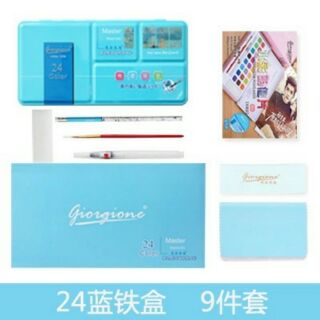 Bộ 24 màu nước Giogione (hộp sắt kèm cọ nước, bút chì,  giấy vẽ)