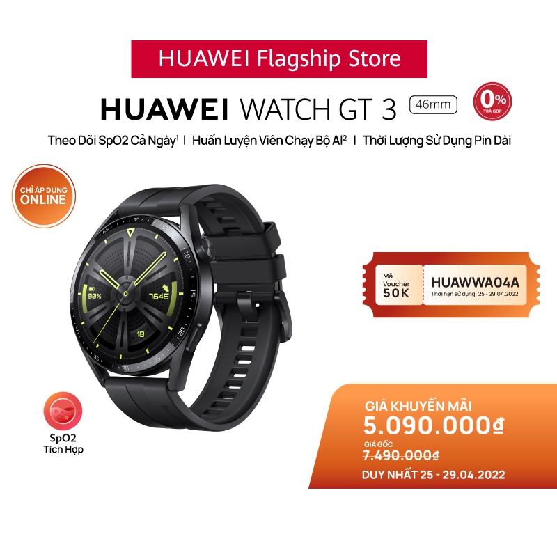 Đồng Hồ Thông Minh HUAWEI WATCH GT 3 46mm | Theo Dõi Spo2 Cả Ngày | Huấn Luyện Viên Chạy Bộ AI