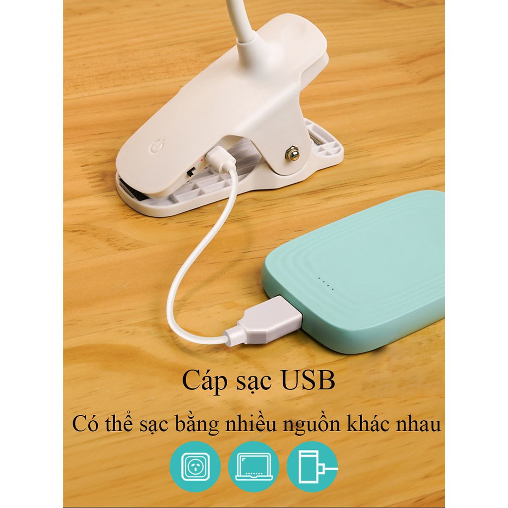 Đèn Bàn Học USB Di Động Cao Cấp Kẹp Bàn có pin – 03 Mức Độ Ánh Sáng  trắng và Vàng Bảo Vệ Mắt Chống Cận