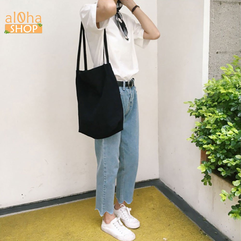 Túi tote vải bố canvas trơn T036 đựng đồ đi học, đi chơi mềm đẹp