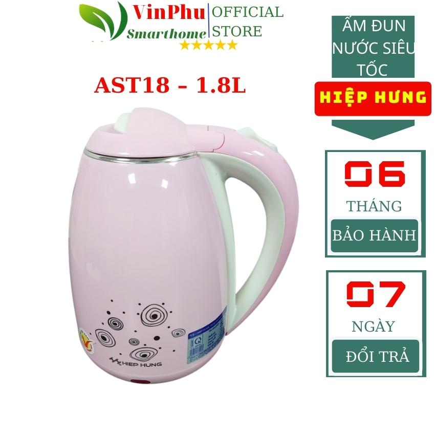 Ấm đun nước siêu tốc Hiệp Hưng AST18(Giao màu ngẫu nhiên), 1.8L-1500W, Inox bền bỉ, đun sôi nhanh, BH06tháng VinPhu VP50