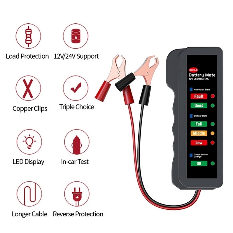 Thiết Bị Kiểm Tra Pin Xe Hơi Tích Hợp Đèn LED 6 Bóng Chuyên Dụng