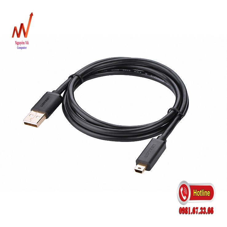 Cáp USB 2.0 to USB Mini 25cm mạ vàng Ugreen 10353 Chính hãng UG-10353