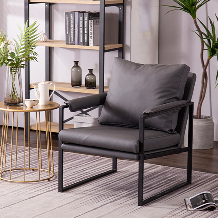Ghế sofa đơn bằng da chân sắt phong cách Bắc Âu sang trọng - Sofa phòng khách đẹp decor trang trí nhà ở, văn phòng