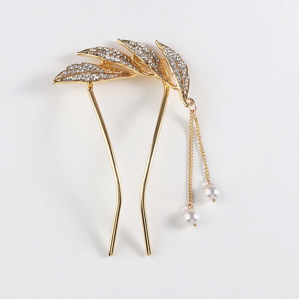 Trâm cài tóc bằng kim loại hình chữ U phối tua rua và ngọc trai phong cách Trung Hoa cổ điển dành cho cô dâu