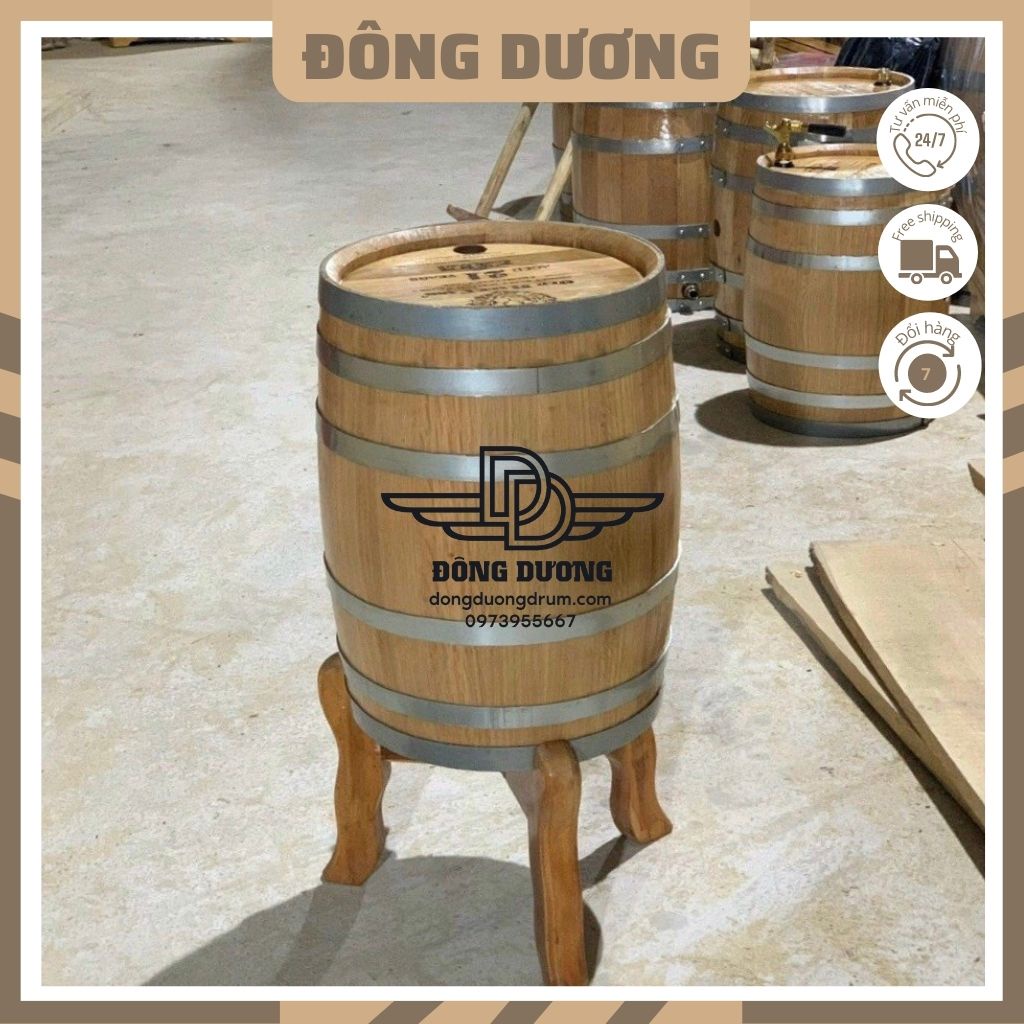 Thùng ngâm rượu gỗ sồi dáng đứng 30lít thiết kế sang trọng