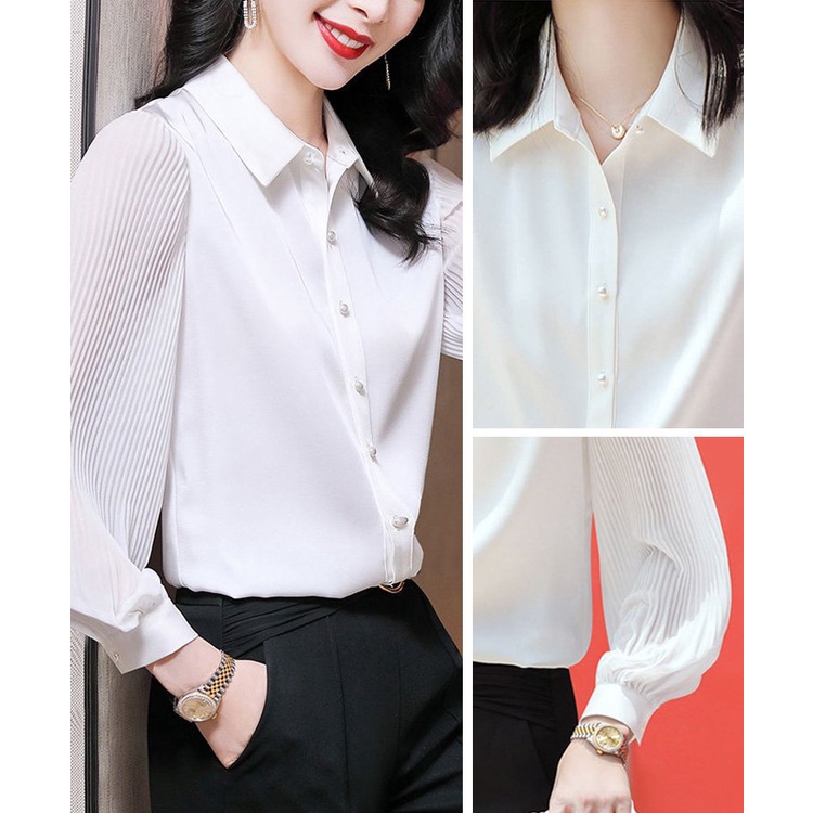 2498017# Áo Sơ Mi Vải Voan satin Tay Dài Màu Đen Thời Trang Mùa Xuân#Áo Sơ Mi Thời Trang Xuân Thu Mới 2022 Size 39; s