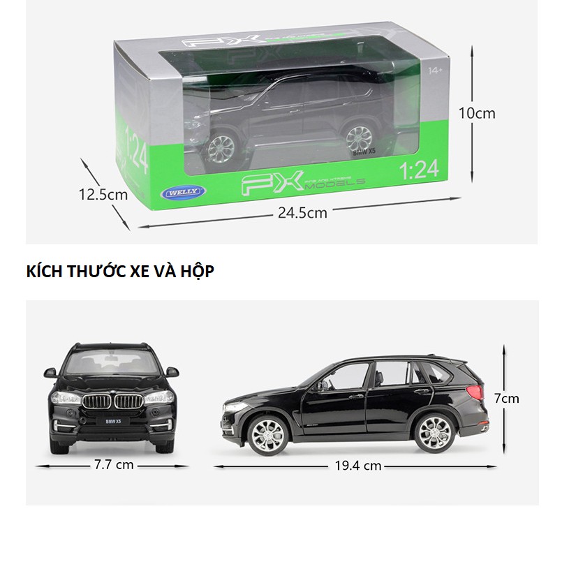 Xe mô hình ô tô BMW X5 tỉ lệ 1:24 Welly bằng kim loại