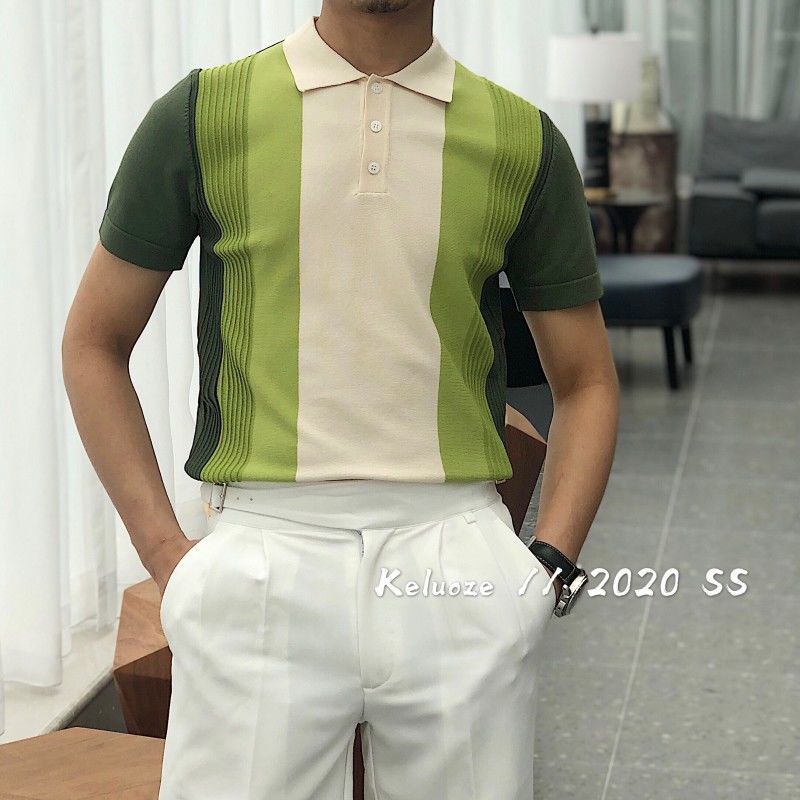 Áo polo Dệt Kim Ngắn Tay Màu Sắc Tương Phản Phong Cách Nhật Bản Thời Trang Mùa Hè Dành Cho Nam s 2022