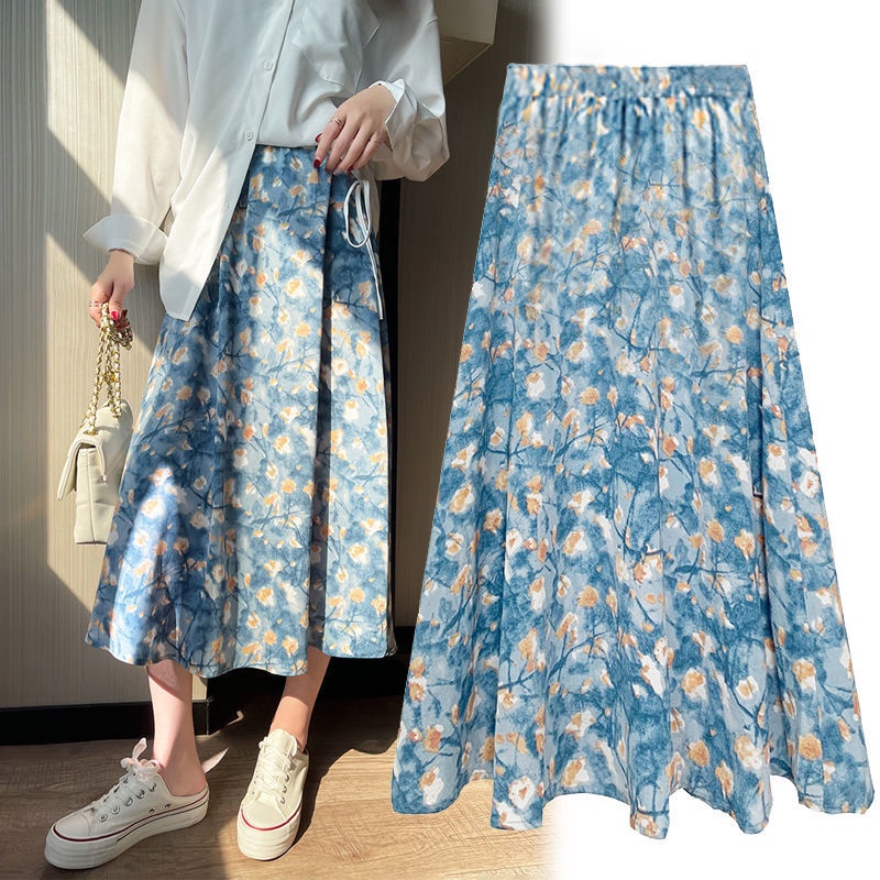 Chân váy chiffon chữ A dáng rộng in hoa phong cách Hàn Quốc mới