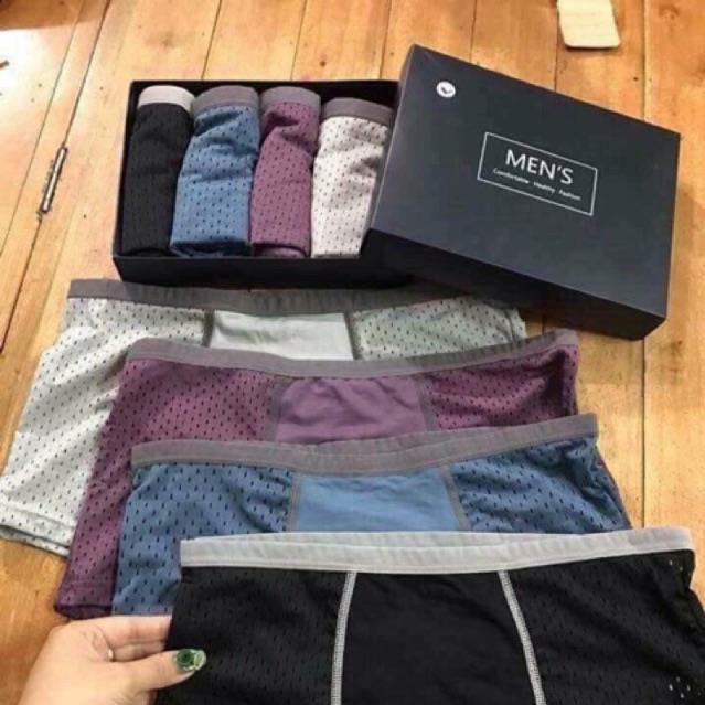 Combo Hộp 4 Quần Sịp Men Thông Hơi + 1 Đôi Tất Cổ Thấp.