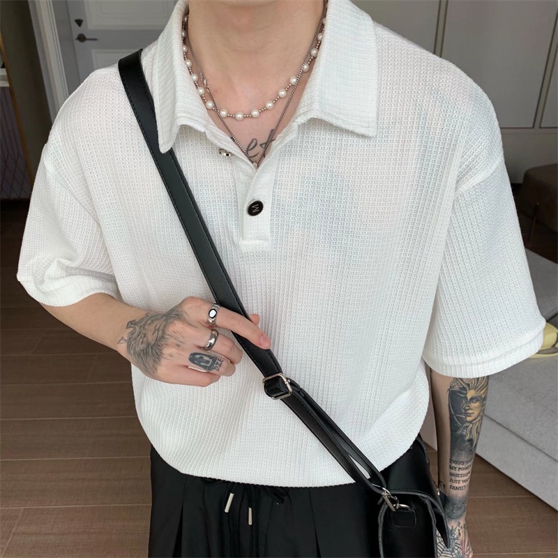 Áo Sơ Mi polo Tay Ngắn Dáng Rộng Họa Tiết Kẻ Sọc Thời Trang Mùa Hè Hàng Mới Phong Cách Hàn Quốc Cho Nam 2022