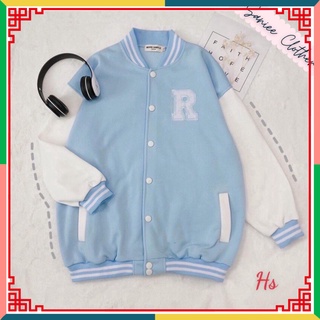 @ Áo Bomber Nam Nữ Áo Khoác Varsity Unisex Cúc Bấm Thêu Nổi Chữ R Chất Nỉ Saniee Clother @