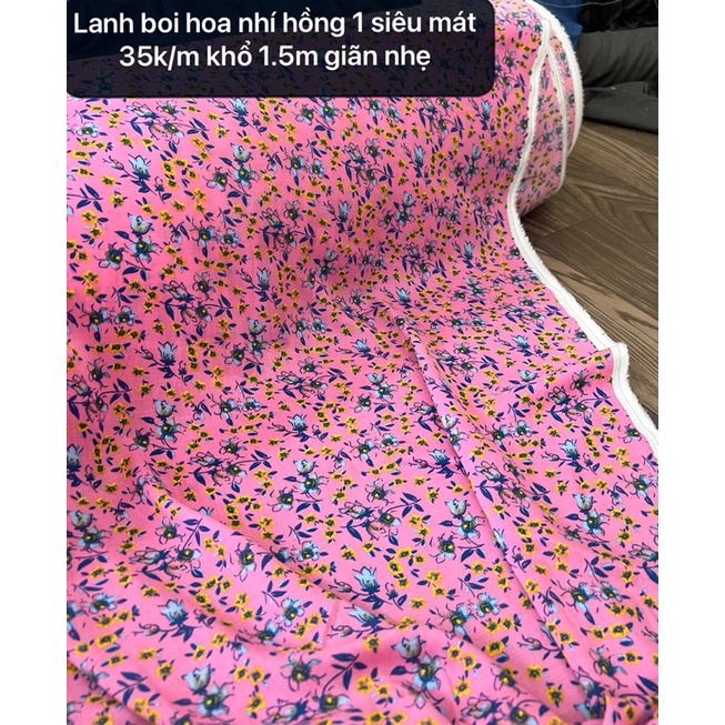 Vải Lanh mỏng nhẹ hoa nhí ,  nền hồng lanh Boi Hàn Quốc -Vải siêu mềm mại , mát mẻ - 100% chất cotton